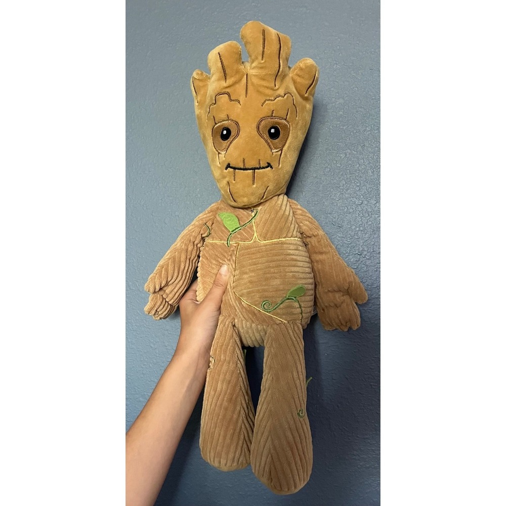 Marvel Groot Plush Toy Stuffed Animal Huggable Corduroy Tan Green Leaf Detail